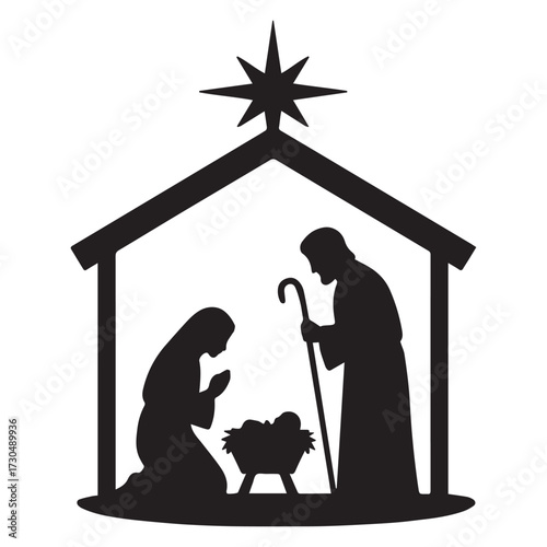 Nativity Scene Silhouette with Baby Jesus Mary and Joseph