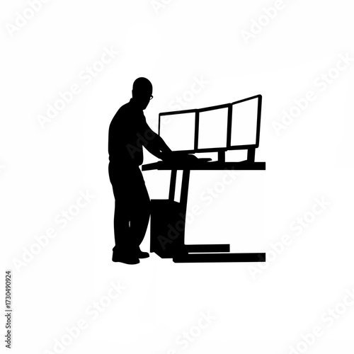 It administrator silhouette monitoring database replication isolated on white background