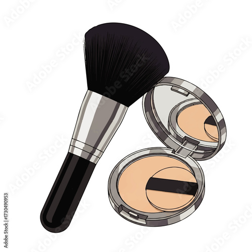 A makeup brush and compact powder for beauty and cosmetic application