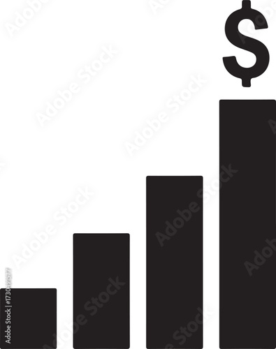 Vector art of a bar graph showing an upward trend in profit with a dollar sign next to it, indicating financial growth and success in business and investments on