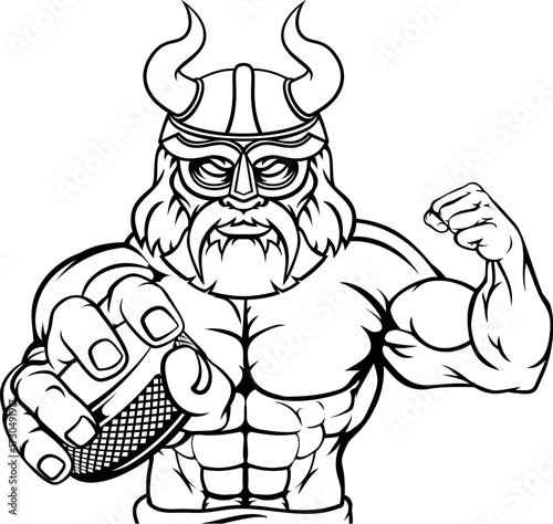 A viking man ice hockey sports team cartoon mascot