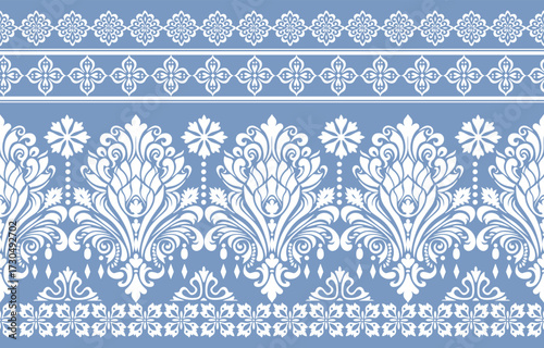 floral pattern vintage ethnic modern embroidery texture boho design vector illustration hand drawn pink flower motif branches leaves wallpaper seamless background border.

