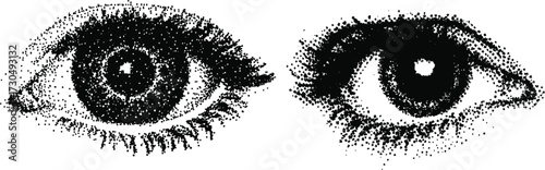 Scared eye in halftone stipple effect collection Vector for urban design. vintage stipple photocopy effect, with retro grainy texture. Vector illustration for grunge psychedelic surreal poster. Eps 10