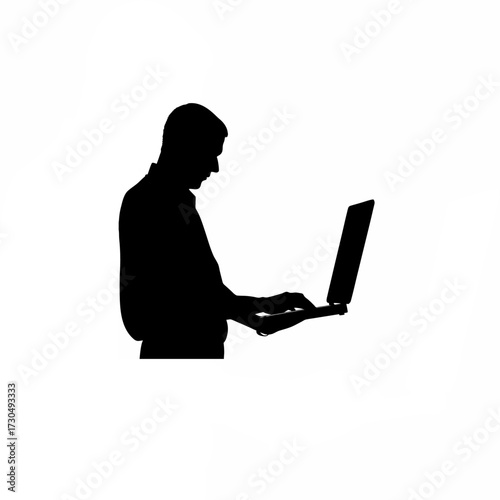 Silhouette of it admin optimizing database queries isolated on white background
