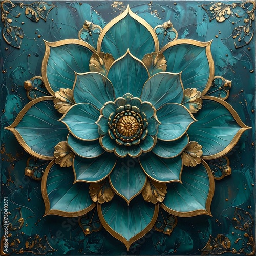 Ornate teal flower design