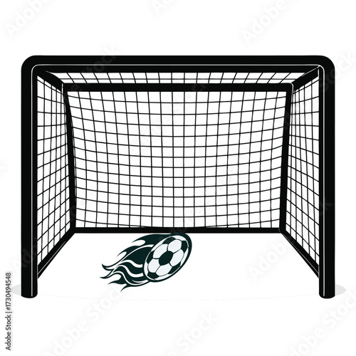 Black silhouette of a soccer goal with net