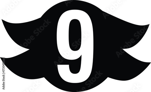 Dynamic Action of a Black Number Nine Silhouette in Motion, Vector Art, Graphic Design, Modern Environment, Creative Perspective for Eye-catching Visuals