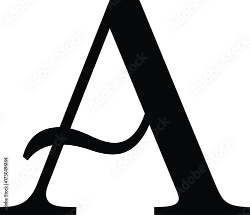 Dynamic Vector Illustration of a Bold Black Letter 'A' in Minimalist Design, Graphic Art Showcase, Creative Studio Environment, Modern Conceptual Viewpoint