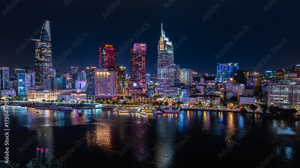 Fototapeta premium Colorful Saigon City at night