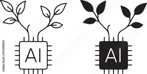 AI Chip Plant Icon Technology Nature Symbol Vector Illustration