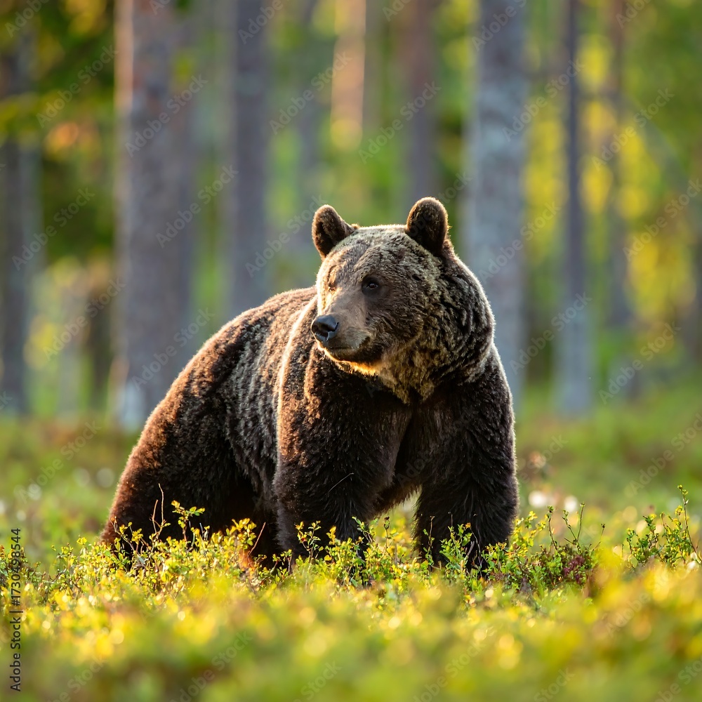 Fototapeta premium Brown bear in a sunlit forest (1)