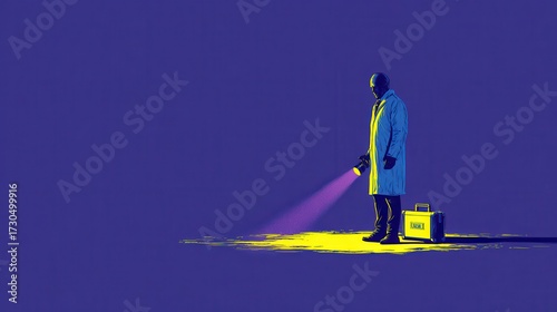 Forensic investigator silhouette against neon green background