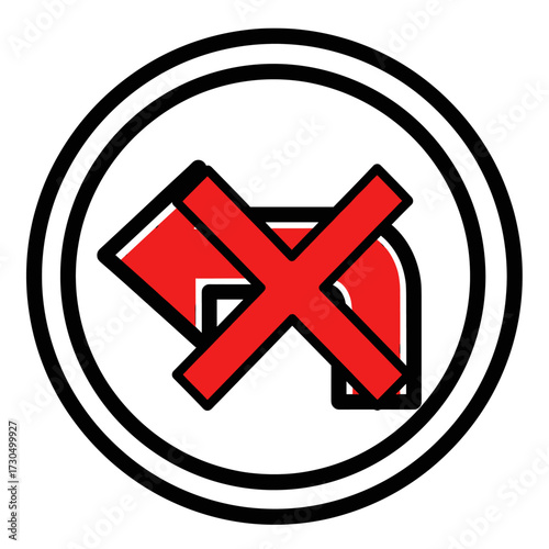 No left turn traffic sign with red cross in a circle.