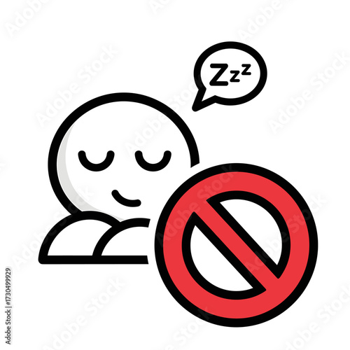 No sleeping sign with person sleeping and red prohibition symbol.
