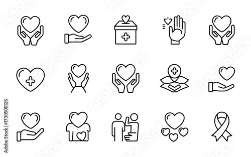 Collection of hand-drawn style heart and helping icons in vector format for declarative use silhouette vector illustration white background