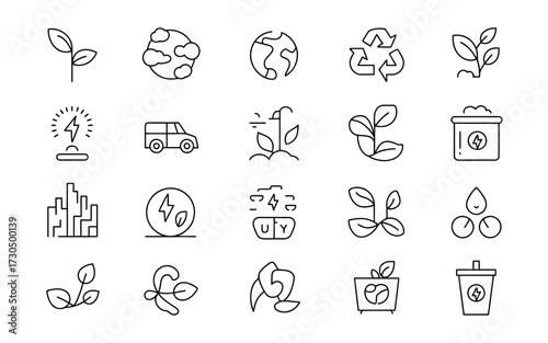 Vector illustration of diverse eco-friendly icons for sustainable living and green initiatives silhouette vector illustration white background