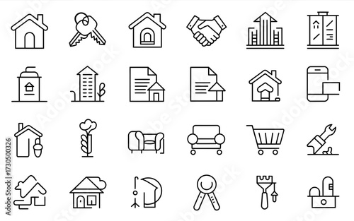 Collection of vector icons representing real estate and business transactions scalable eps format silhouette vector illustration white background