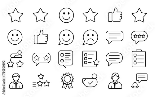 Collection of scalable vector icons for user feedback and ratings silhouette vector illustration white background