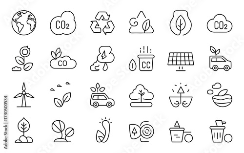 Collection of eco-friendly and green technology icons for sustainable development vector graphics silhouette vector illustration white background