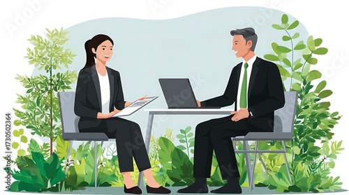Professional Business Meeting with Nature Background and Laptop on Table