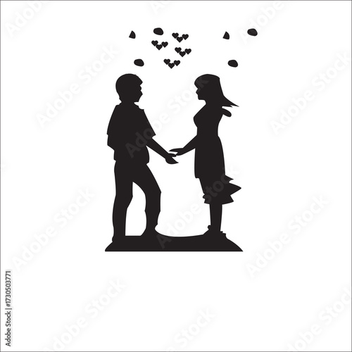 Romantic couple silhouette with heart symbol vector illustration
