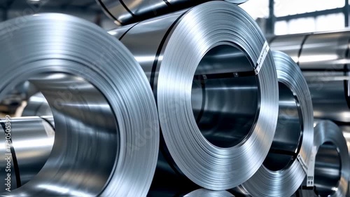 Industrial Steel Coils Stored in Warehouse Ready for Manufacturing.