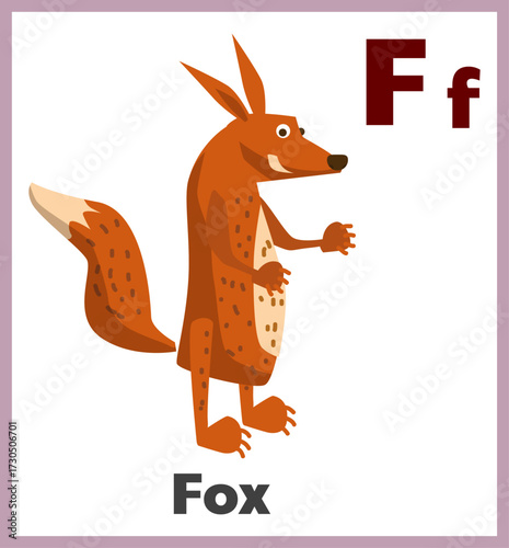 Fox letter F english alphabet card children