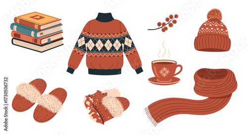 Cozy winter clothing and accessories for staying warm.