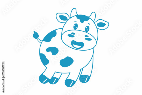 Smiling cartoon cow outline in vibrant blue color has delightful playful charm