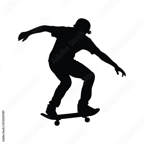 Silhouette of a Skateboarder Performing a Trick Mid Air with Style and Grace, skateboarder at skatepark silhouette vector illustration