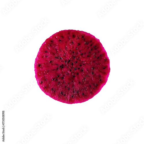 Dragon fruit slice close up top view exotic tropical fruit food photography isolated on transparent background