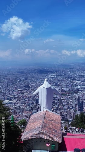 Virgen De Guadalupe Sanctuary At Bogota In Cundinamarca Colombia. Virgin Of Guadalupe Landscape. Religion Background. Bogota At Cundinamarca Colombia. Church Aerial View. Landmark Statue.