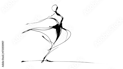 Professional dancer in motion, created with black ink lines, on a transparent background 