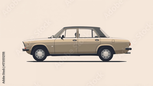 Vintage Classic Sedan: Side view of a vintage sedan car in beige against a background, exuding elegance, nostalgia, and the timeless appeal of classic automobiles.