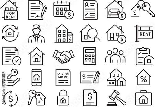 Real Estate Icons Set Housing Rent and PropertyRelated Symbols