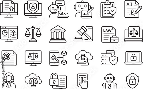 Legal Tech Icons Artificial Intelligence Cybersecurity and Law