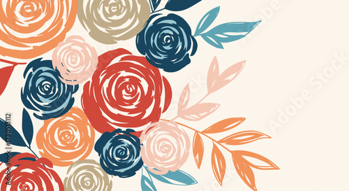 A beautiful artistic pattern of colorful flowers and leaves.