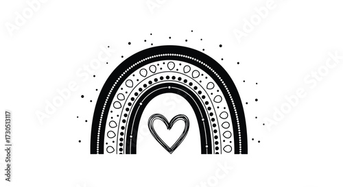 Bohemian rainbow with heart and polka dots art.