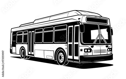 Black and white line art of a city bus for transportation design and graphics projects