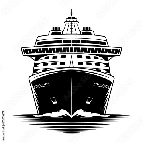 Detailed Monochrome Cruise Ship Illustration Nautical Adventure at Sea