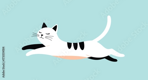 A cute cartoon cat is running with its eyes closed.