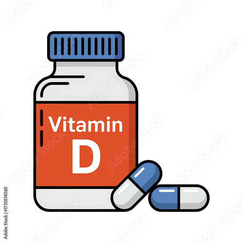 Vitamin D bottle and capsules illustrating the importance of sunlight and nutritional supplements for overall health and wellbeing