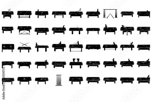 Snooker Table Icons Set: Collection of Billiard and Snooker Tables in Various Configurations, Gameplay, Table Designs, Cue Sport.
