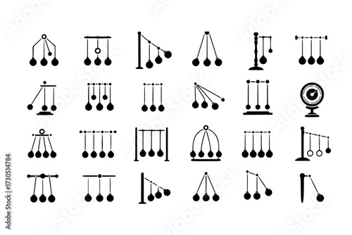 Swinging Hypnosis Pendulum Icons Set: Collection of Diverse Pendulum Illustrations for Hypnosis, Mind Control, Therapy, Spirituality.