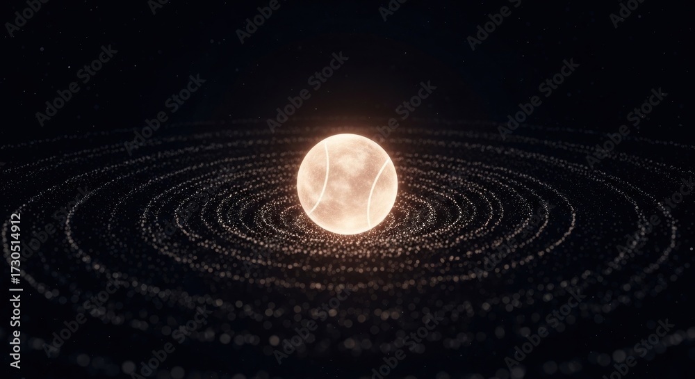 Fototapeta premium A glowing orb with concentric circles of light emanating from it, set against a dark background.