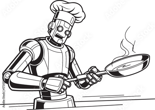 Mechanical Chef Robot Cooking with Frying Pan