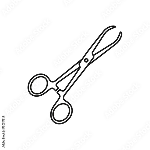 Line art illustration of a surgical forceps, medical tool.