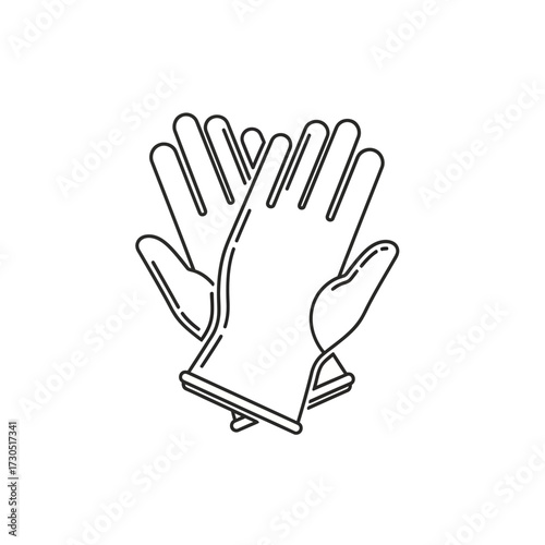 A simple line drawing of a pair of protective gloves, presented in black and white.