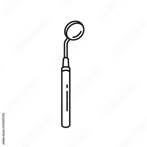 Line art illustration of a dental mirror, a tool used by dentists for oral examination.