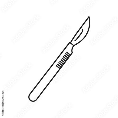Line drawing of a surgical scalpel, a sharp instrument used for precise incisions.